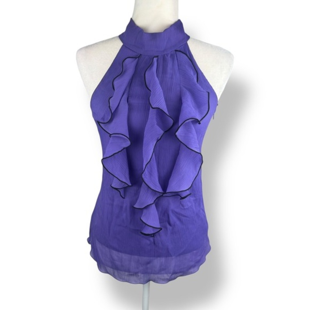 IN‎ San Francisco Halter Top Size Small Ruffle Purple Chiffon Office Siren Y2K